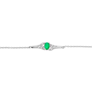 BRACELET ARGENT RHODIE EMERAUDE VÉRITABLE ET TOPAZES BLANCHES 16+3CM