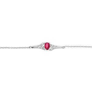 BRACELET ARGENT RHODIÉ RUBIS VÉRITABLE ET TOPAZES BLANCHES 16+3CM