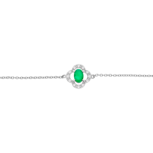 BRACELET ARGENT RHODIE FORME FLEUR EMERAUDE VÉRITABLE ET TOPAZES BLANCHES 16+3CM