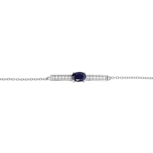 BRACELET ARGENT RHODIE SAPHIR VÉRITABLE ET TOPAZES BLANCHES 16+3CM