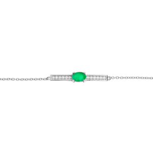 BRACELET ARGENT RHODIE EMERAUDE VÉRITABLE ET TOPAZES BLANCHES 16+3CM