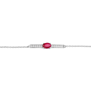 BRACELET ARGENT RHODIE RUBIS VÉRITABLE ET TOPAZES BLANCHES 16+3CM