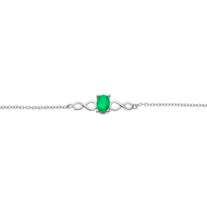 BRACELET ARGENT RHODIE MOTIF INFINI  EMERAUDE VÉRITABLE  16+3CM