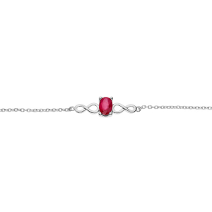 BRACELET ARGENT RHODIE MOTIF INFINI RUBIS VÉRITABLE  16+3CM