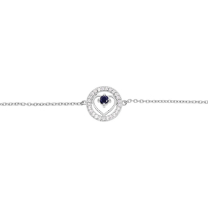 BRACELET ARGENT RHODIE COEUR SAPHIR VÉRITABLE ET CONTOUR  TOPAZE BLANCHE  16+3CM
