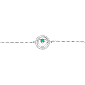 BRACELET ARGENT RHODIE COEUR EMERAUDE VÉRITABLE ET CONTOUR TOPAZE BLANCHE 16+3CM