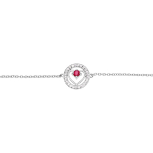 BRACELET ARGENT RHODIE COEUR RUBIS VÉRITABLE CONTOUR OXYDES BLANCS SERTIS 16+3CM