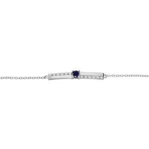 BRACELET ARGENT RHODIE SAPHIR VÉRITABLE ET TOPAZES BLANCHES 16+3CM