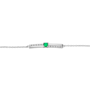 BRACELET ARGENT RHODIE EMERAUDE VÉRITABLE ET TOPAZES BLANCHES 16+3CM
