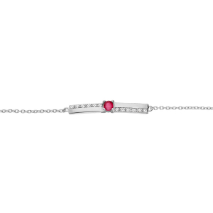 BRACELET ARGENT RHODIE RUBIS VÉRITABLE ET TOPAZES BLANCHES 16+3CM