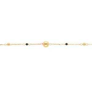 BRACELET ARGENT DORÉ BOULES ET VERRE FACETÉ NOIR  16+3CM