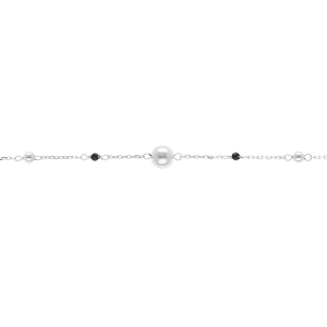 BRACELET ARGENT RHODIÉ BOULES ET VERRE FACETÉ NOIR  16+3CM