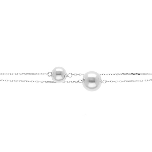 BRACELET ARGENT RHODIÉ 2 RANGS 2 BOULES 8 ET 10MM  16+3CM