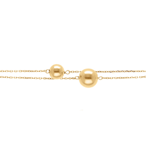 BRACELET ARGENT DORÉ  2 RANGS 2 BOULES 8 ET 10MM  16+3CM