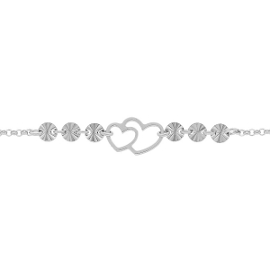 BRACELET ARGENT RHODIÉ DOUBLE COEUR ET PASTILLES DIAMANTÉES 16+3CM