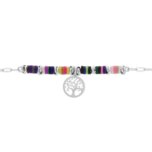 BRACELET ARGENT RHODIÉ COCKTAIL COULEURS PAMPILLE ARBRE DE VIE 16+3CM