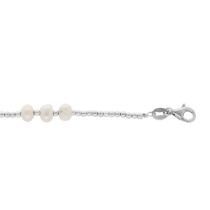 BRACELET ARGENT RHODIE BOULES AVEC PERLES DE CULTURE D'EAU DOUCE BLANCHES  18+3CM