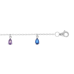 BRACELET ARGENT RHODIÉ 7 PAMPILLES OXYDES MULTICOULEURS SERTIS 16+3CM