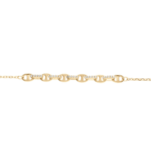 BRACELET ARGENT DORÉ  GRAIN DE CAFÉ OXYDES BLANCS SERTIS 16+3CM