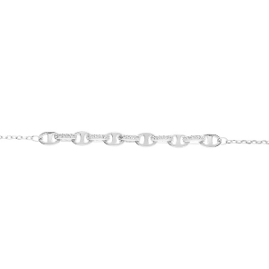 BRACELET ARGENT RHODIÉ GRAIN DE CAFÉ OXYDES BLANCS SERTIS 16+3CM
