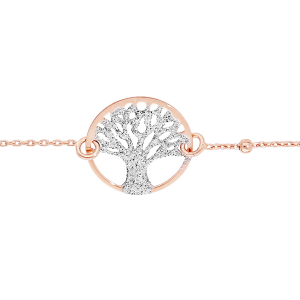 BRACELET ARGENT ET DORURE ROSE ARBRE DE VIE GRANITÉ 15MM  16+3CM
