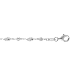BRACELET ARGENT RHODIÉ BOULES ET OLIVES DIAMANTÉES 16+3CM