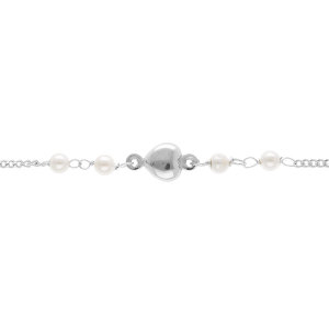 BRACELET ARGENT RHODIÉ COEUR ET PERLE BLANCHE IMITATION T DIAMANTÉES 16+3CM
