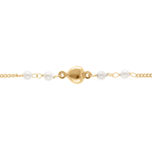 BRACELET ARGENT DORÉ COEUR ET PERLE BLANCHE IMITATION T DIAMANTÉES 16+3CM