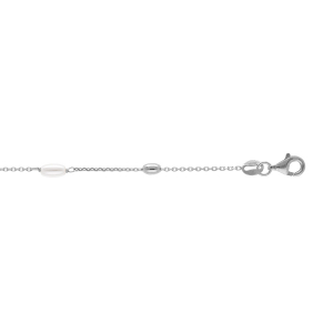 BRACELET ARGENT RHODIÉ PERLE BLANCHE IMITATION ET OLIVES  16+3CM