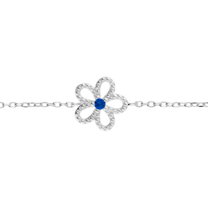BRACELET ARGENT RHODIÉ FLEUR  AJOURÉE OXYDE BLEU 15+3CM