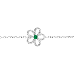 BRACELET ARGENT RHODIÉ FLEUR  AJOURÉE OXYDE VERT 15+3CM