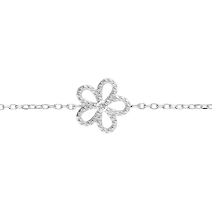 BRACELET ARGENT RHODIÉ FLEUR  AJOURÉE OXYDE BLANC 15+3CM