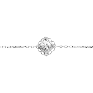 BRACELET ARGENT RHODIÉ CARRÉ OXYDE BLANC SERTI CONTOUR DENTELÉ  15+3CM