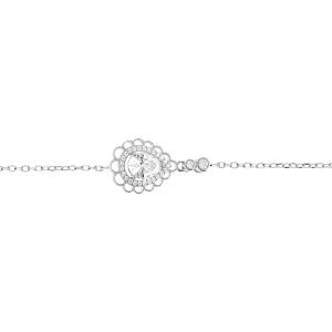 BRACELET ARGENT RHODIÉ GOUTTE OXYDES BLANCS SERTIS CONTOUR DENTELLÉ 15+3CM