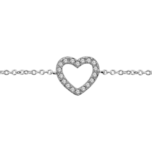 BRACELET ARGENT RHODIÉ COEUR AJOURE PIERRES SYNTHETIQUE BLANCHES 16+1,5CM