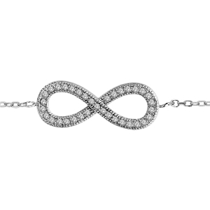 BRACELET ARGENT RHODIÉ FORME HUIT (INFINI) PIERRES BLANCHES SYNTHETIQUE 16CM + 2CM