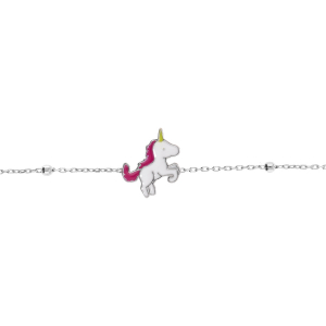 BRACELET ARGENT RHODIÉ BOULES AVEC LICORNE ENTIERE 13+3CM