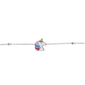 BRACELET ARGENT RHODIÉ BOULES AVEC TETE LICORNE 13+3CM