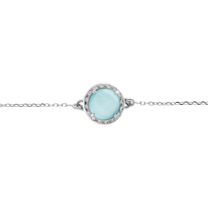 BRACELET ARGENT RHODIÉ CABOCHON BLEU CIEL 15+3CM