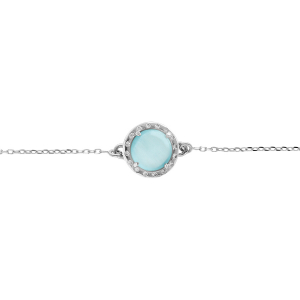 BRACELET ARGENT RHODIÉ CABOCHON BLEU CIEL 15+3CM