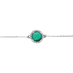 BRACELET ARGENT RHODIÉ CABOCHON VERT FONCÉ 15+3CM
