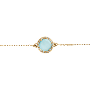 BRACELET ARGENT DORÉ CABOCHON BLEU CIEL 15+3CM