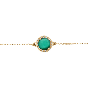 BRACELET ARGENT DORÉ CABOCHON VERT FONCÉ 15+3CM