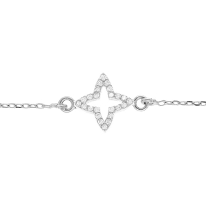 BRACELET ARGENT RHODIÉ ETOILE OXYDES BLANCS SERTIS 15+3 CM