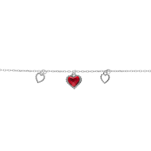 BRACELET ARGENT RHODIÉ PAMPILLE COEURS AJOURÉS ET OXYDE ROUGE  15+3CM