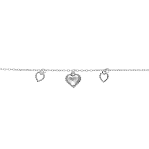 BRACELET ARGENT RHODIÉ PAMPILLE COEURS AJOURÉS ET UN OXYDE BLANC  15+3CM