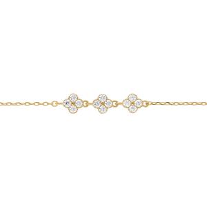 BRACELET ARGENT DORÉ MULTI FLEURS OXYDES BLANCS SERTIS 15+3CM