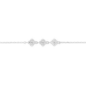 BRACELET ARGENT RHODIÉ MULTI FLEURS OXYDES BLANCS SERTIS 15+3CM