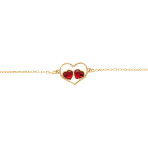 BRACELET ARGENT DORÉ COEUR AJOURÉ ET 2 OXYDES ROUGES 15+3CM
