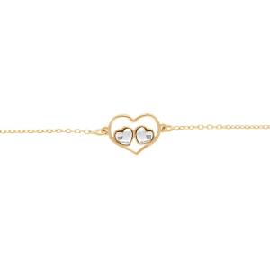 BRACELET ARGENT DORÉ COEUR AJOURÉ ET 2 OXYDES BLANCS 15+3CM